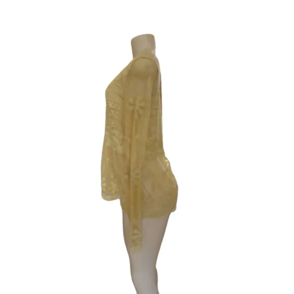 Sundance Yellow Sheer Lace Peplum Top XS Rayon/Spandex